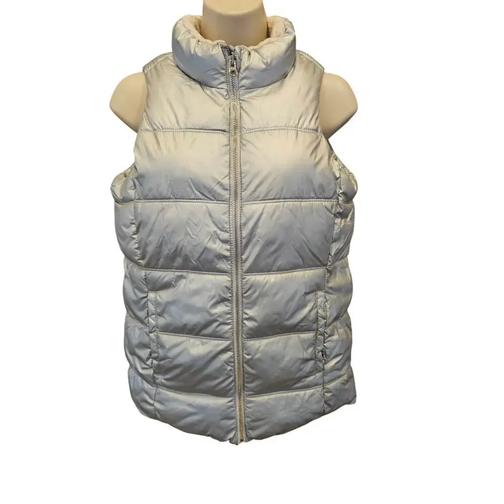 Metallic silver shiny girls XL (16) Puffer jacket vest holiday warm Christmas
